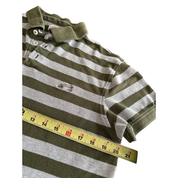 Levis Green & Gray Striped Collared Polo Shirt Mens M Cotton Casual Base Layer - Picture 7 of 8